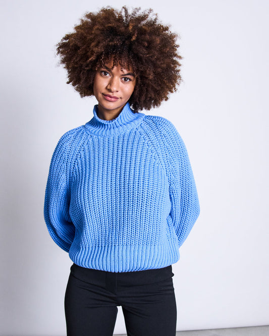 Pull maille oversize en coton bio | Bleu "ola azure blue"