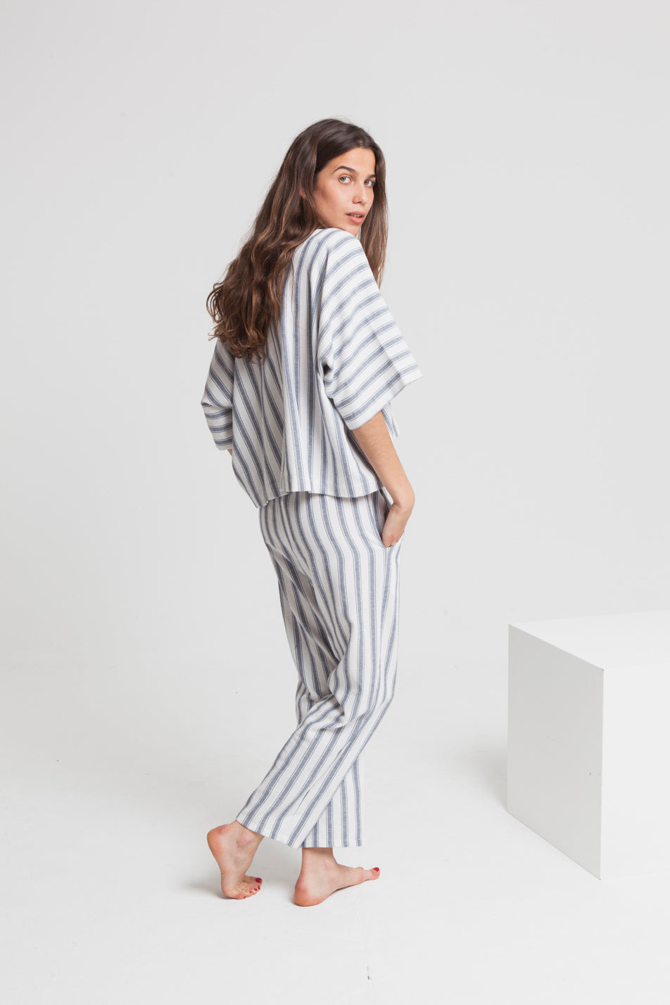 Pantalon rayé blanc et bleu en matières recyclées - Ella