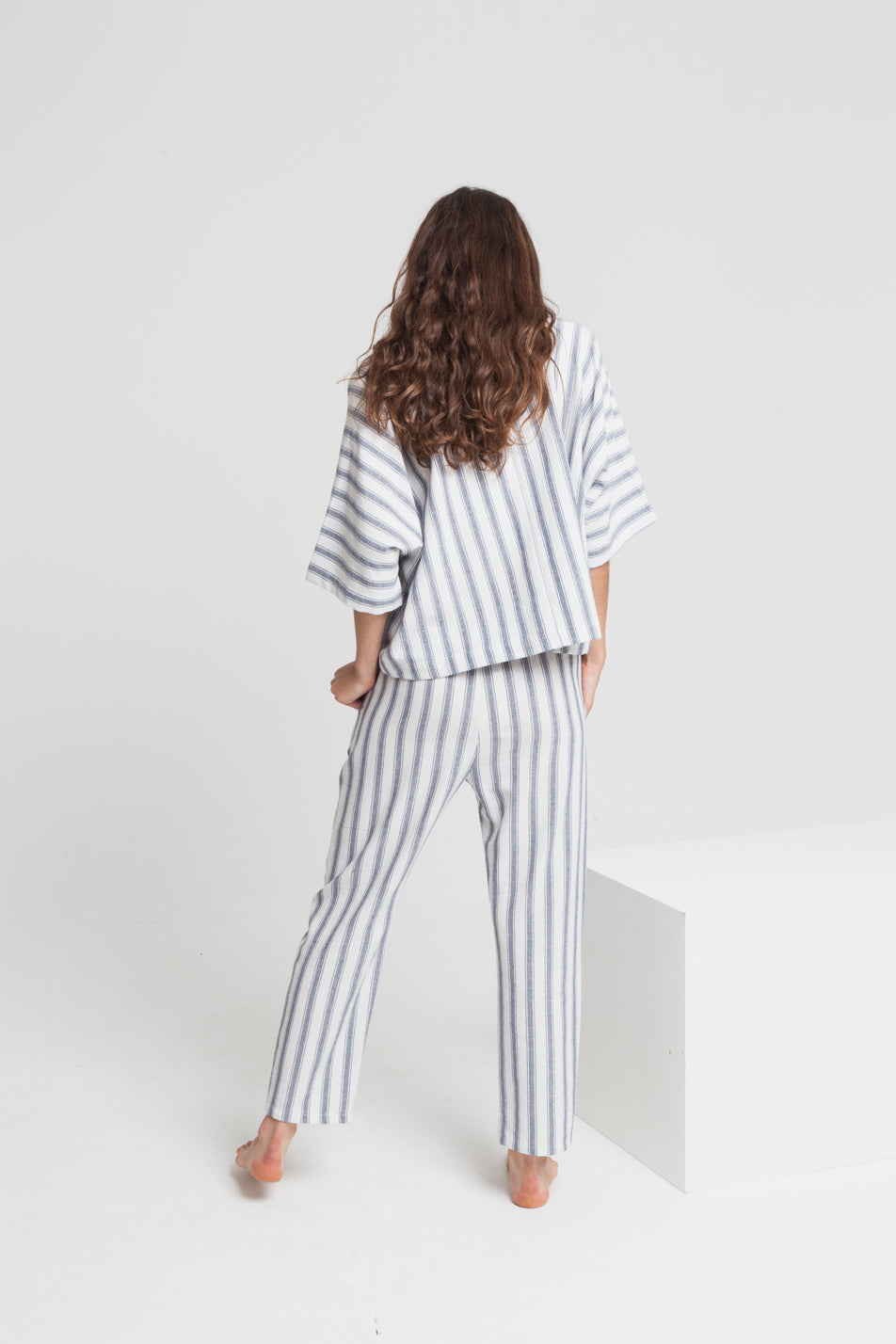 Pantalon rayé blanc et bleu en matières recyclées - Ella