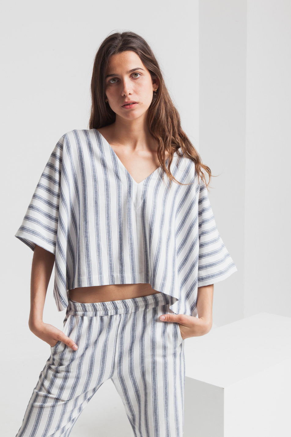 Blouse rayée bleue et blanche en matières recyclées - Anouk