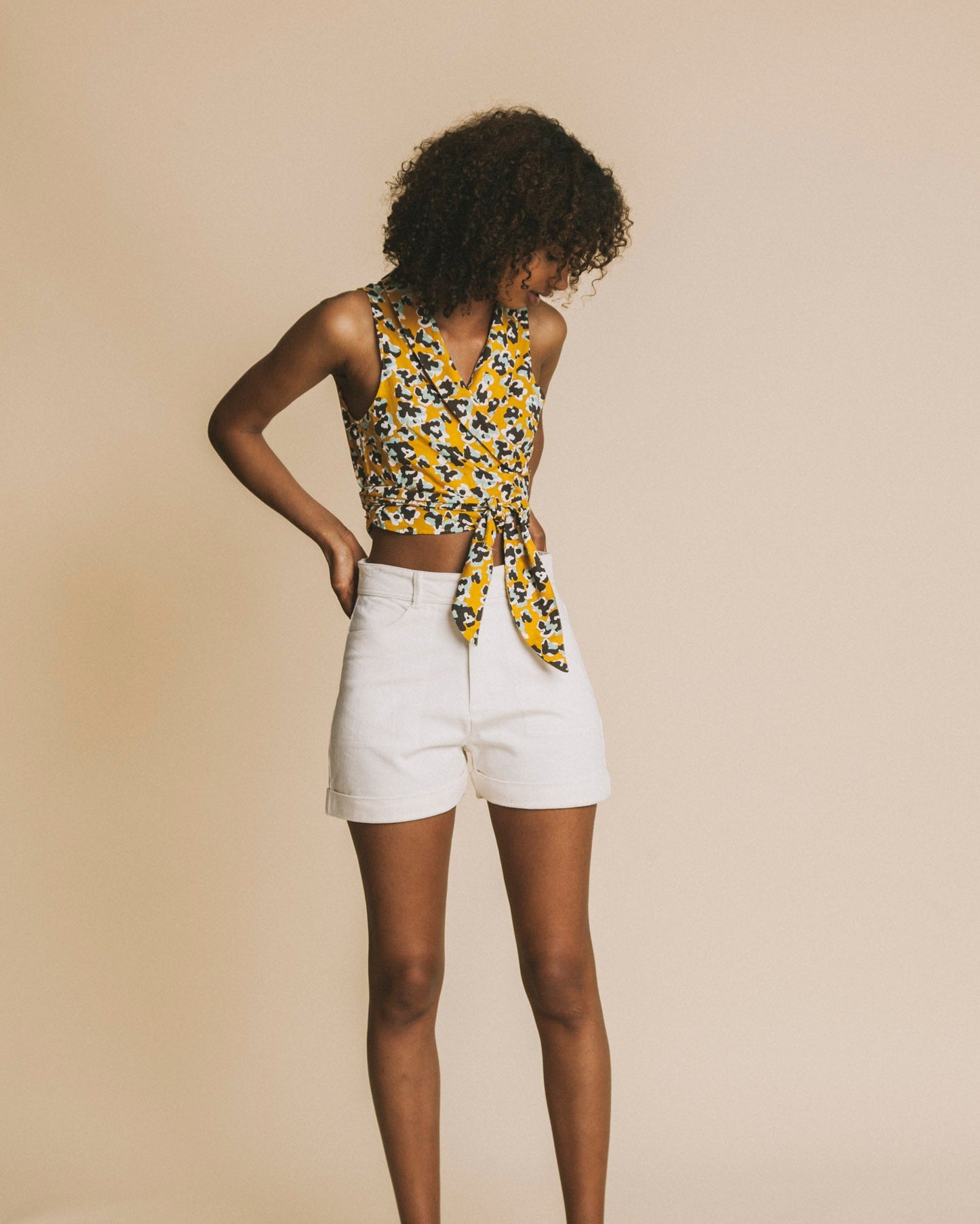Short taille haute blanc en coton bio - Logome