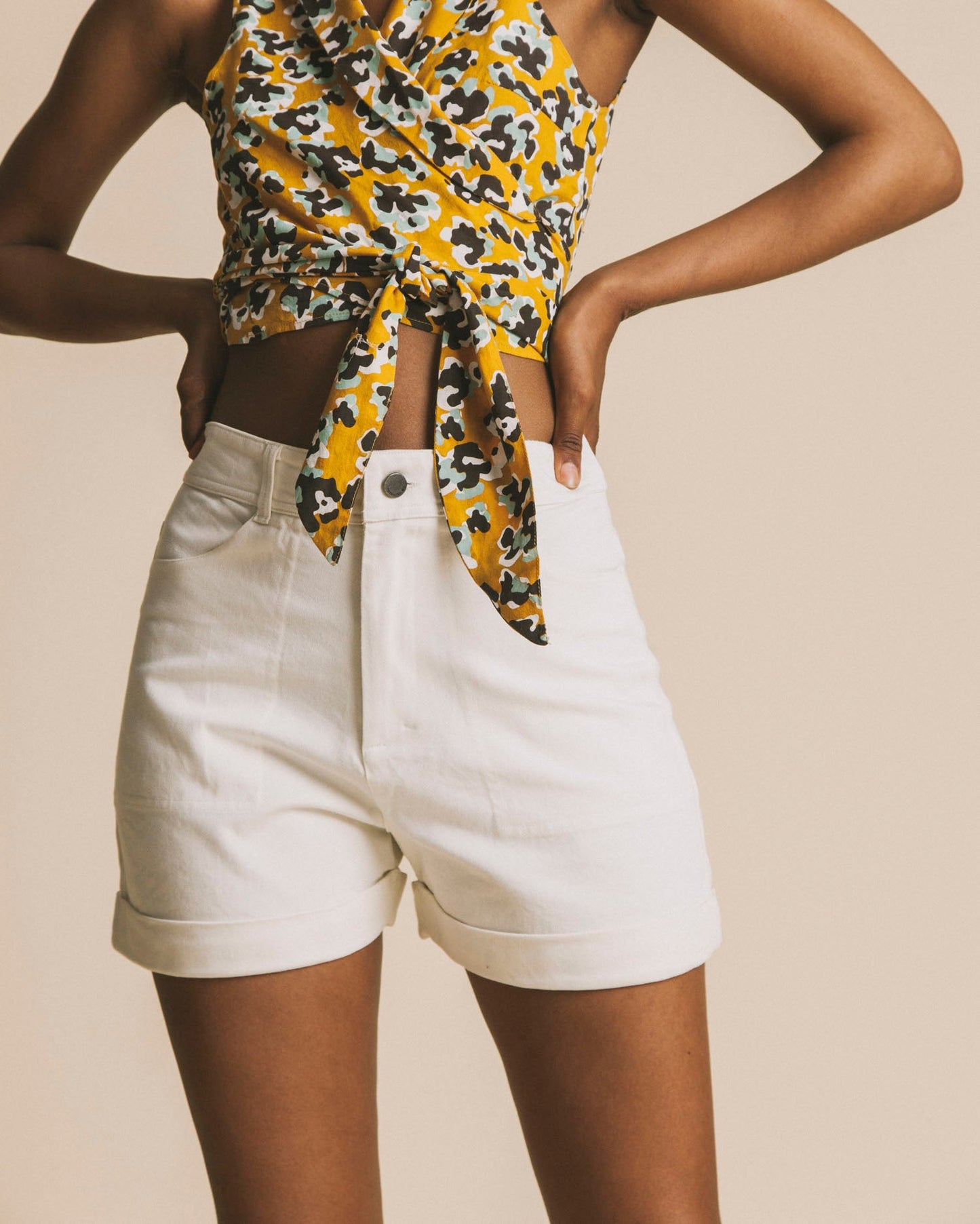 Short taille haute blanc en coton bio - Logome