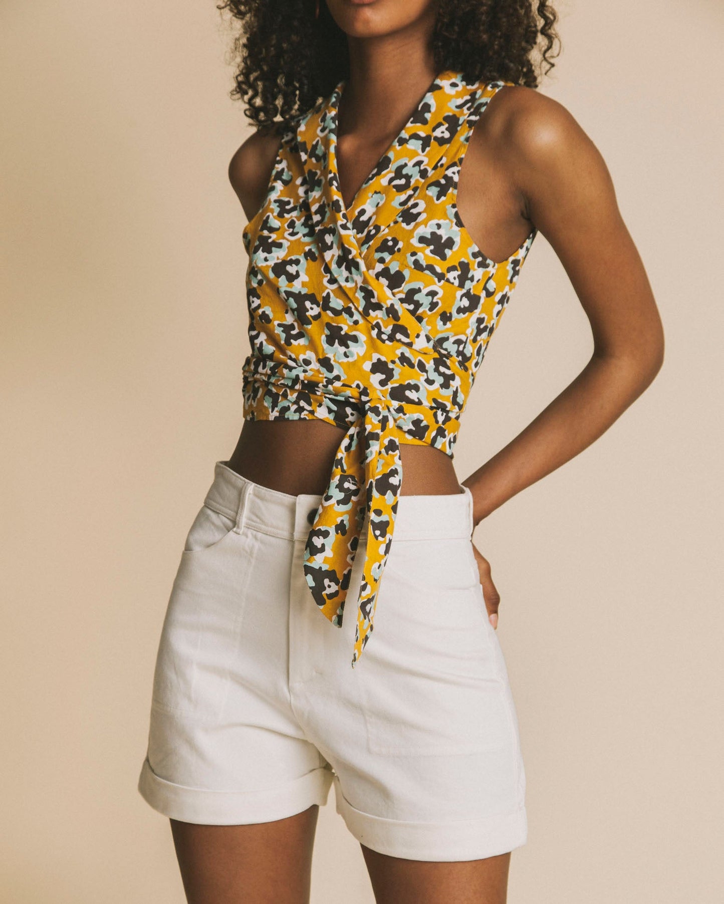 Short taille haute blanc en coton bio - Logome