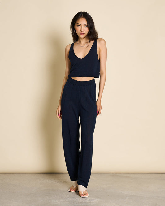 Pantalon ample en lin et tencel | Marine "Knit pants felisa dark denim"