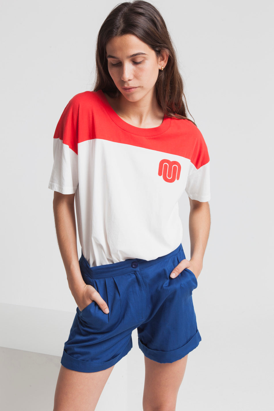 Short uni bleu en coton bio - Mamma