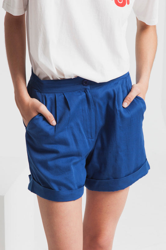 Short uni bleu en coton bio - Mamma
