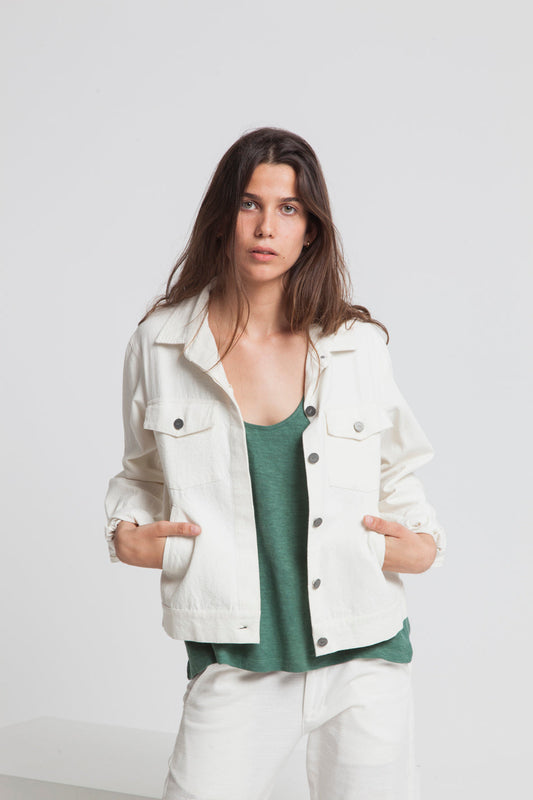 Veste unie blanche en coton bio - Gypsy