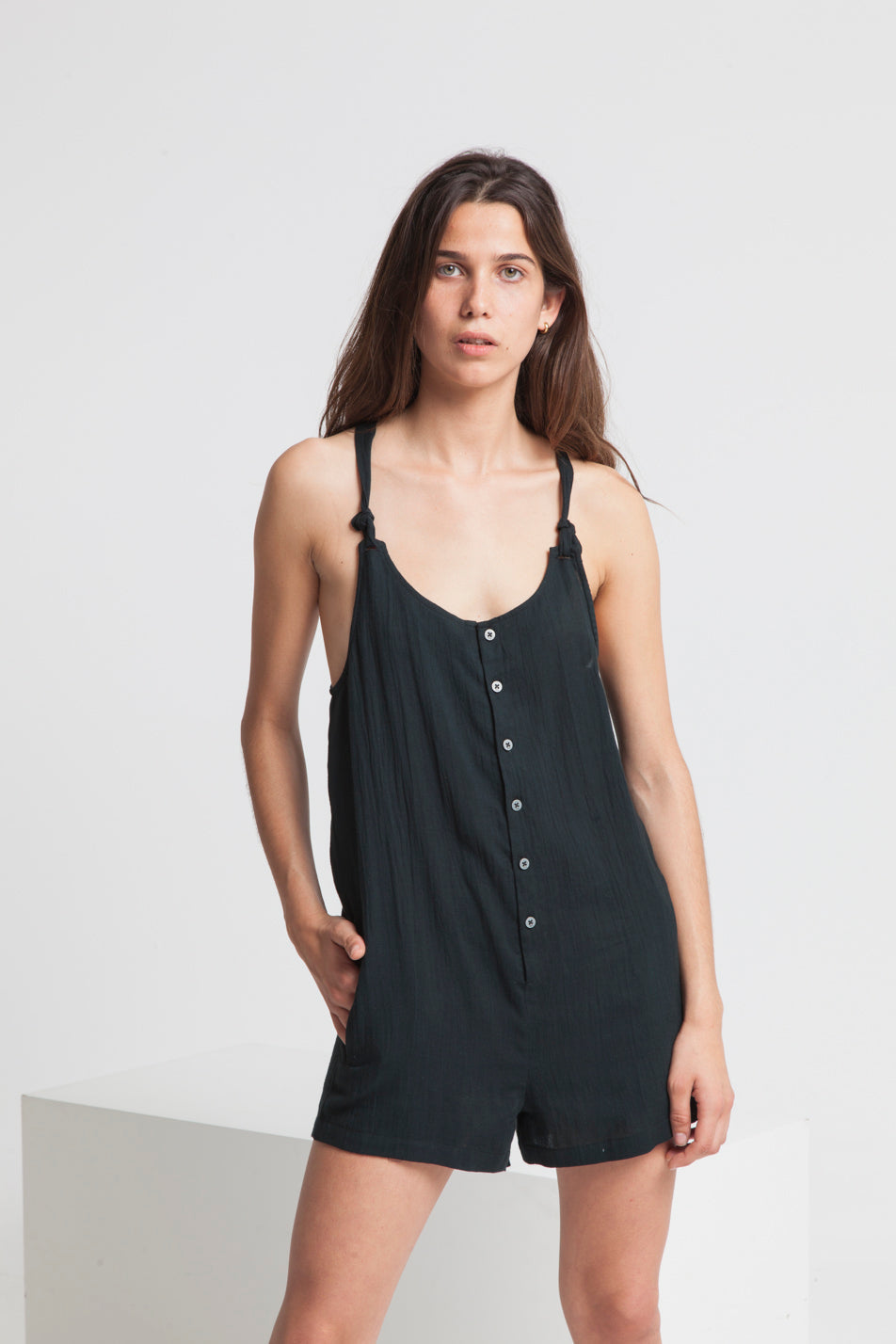 Combishort unie noire en coton bio - Lilly