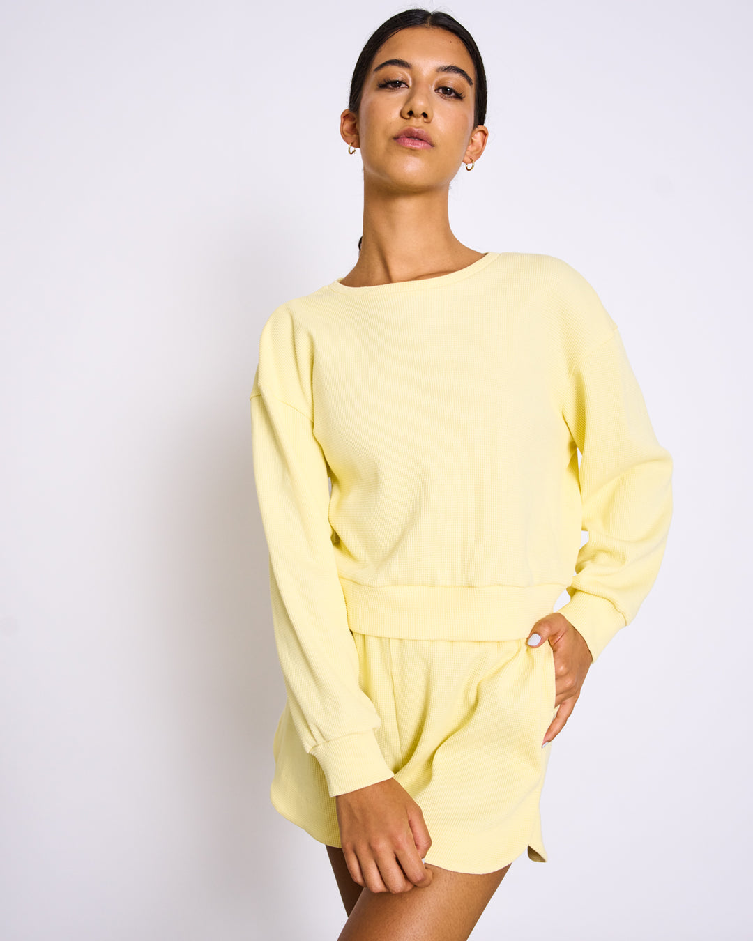 Mini short jaune clair en coton bio - LOURES faded lemon