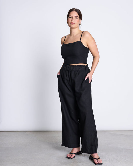 Top noué dans le dos en lin | noir "arlon black"