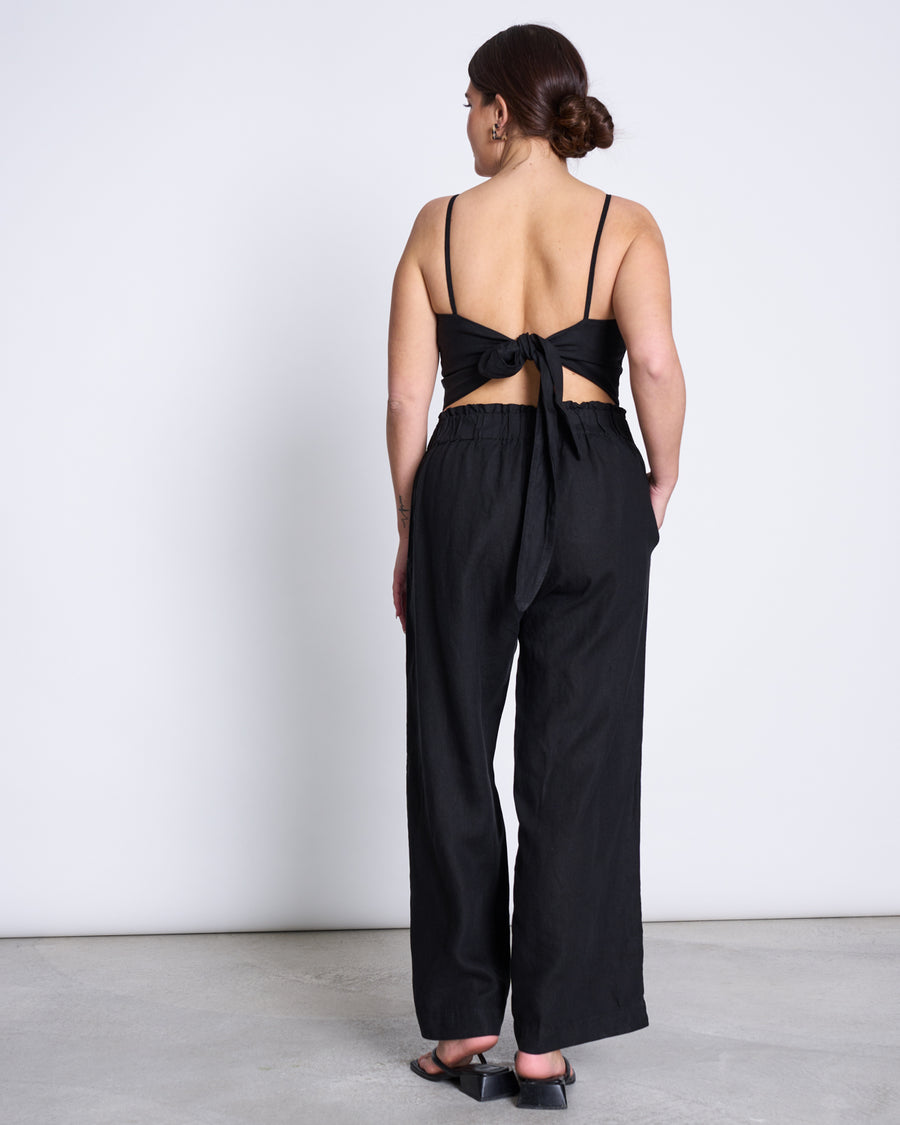 Top noué dans le dos en lin | noir "arlon black"