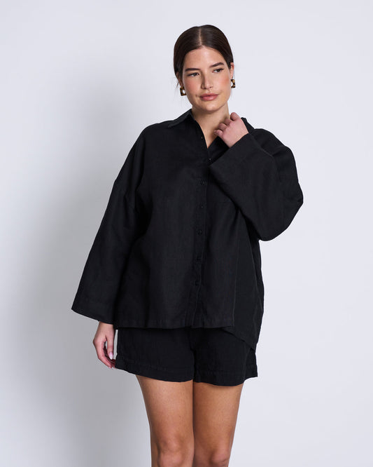 Chemise oversize en lin | noir "mons black"