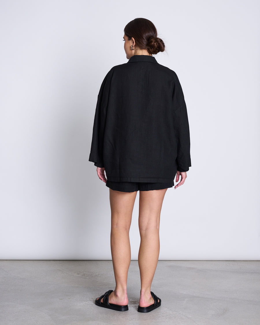 Chemise oversize en lin | noir "mons black"