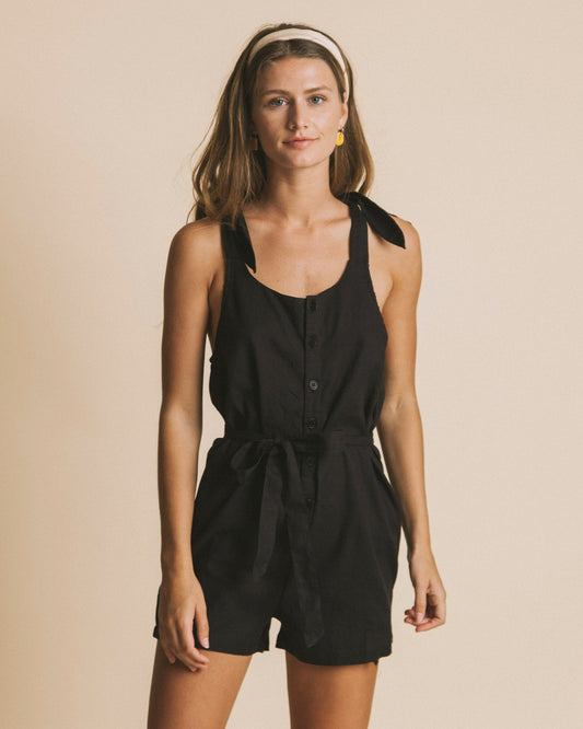Combi-short noire en coton bio - Lilly