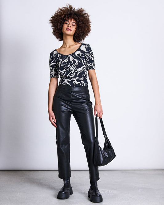 T-shirt col danseuse à motifs psychés noir blanc en coton bio - scoop black waves