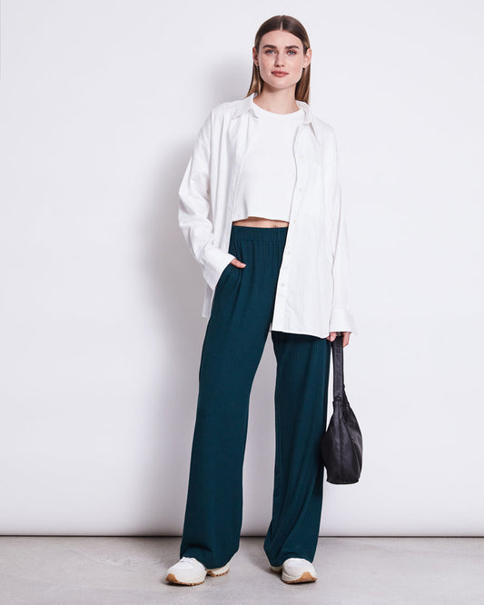 Pantalon ample côtelé en tencel | Vert "smilla bottle green"