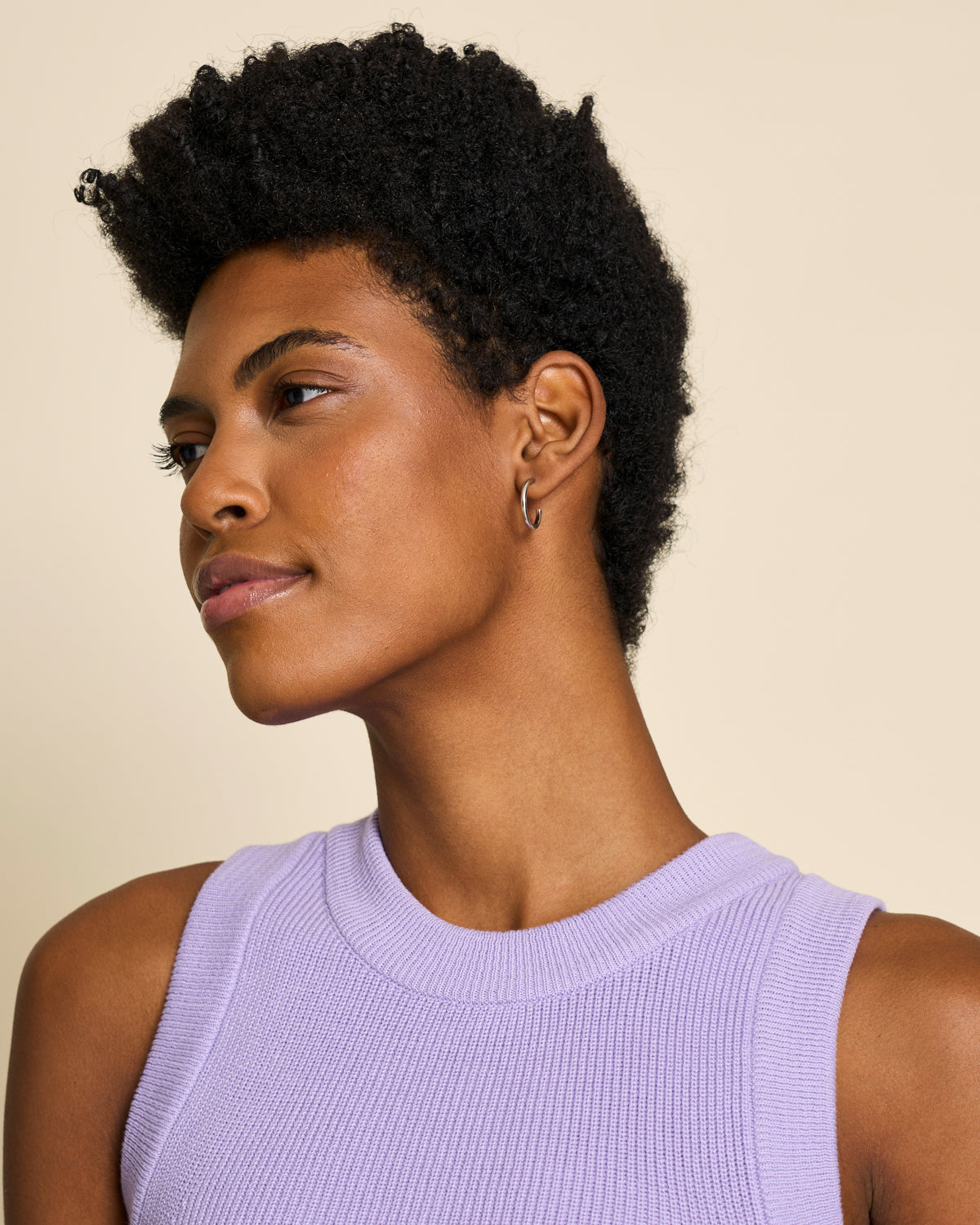 Pull sans manches lilas en maille de coton bio - top garda lavender
