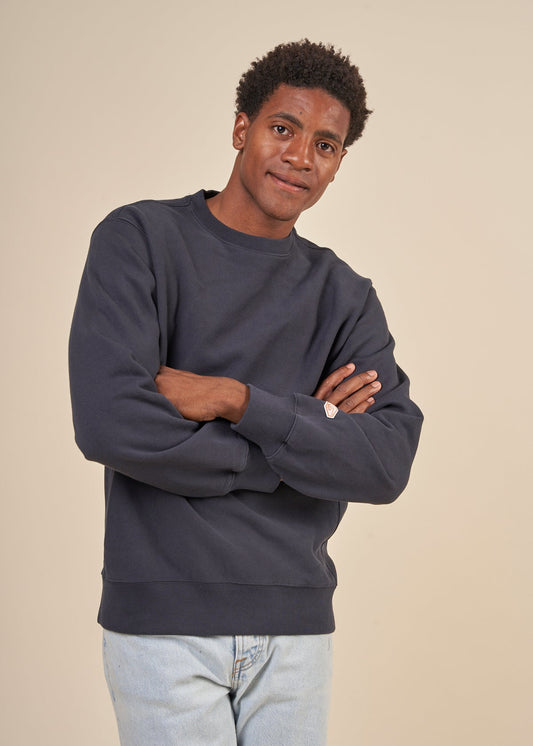 Sweat en coton bio et matière recyclée | marine "hasse crew neck navy"
