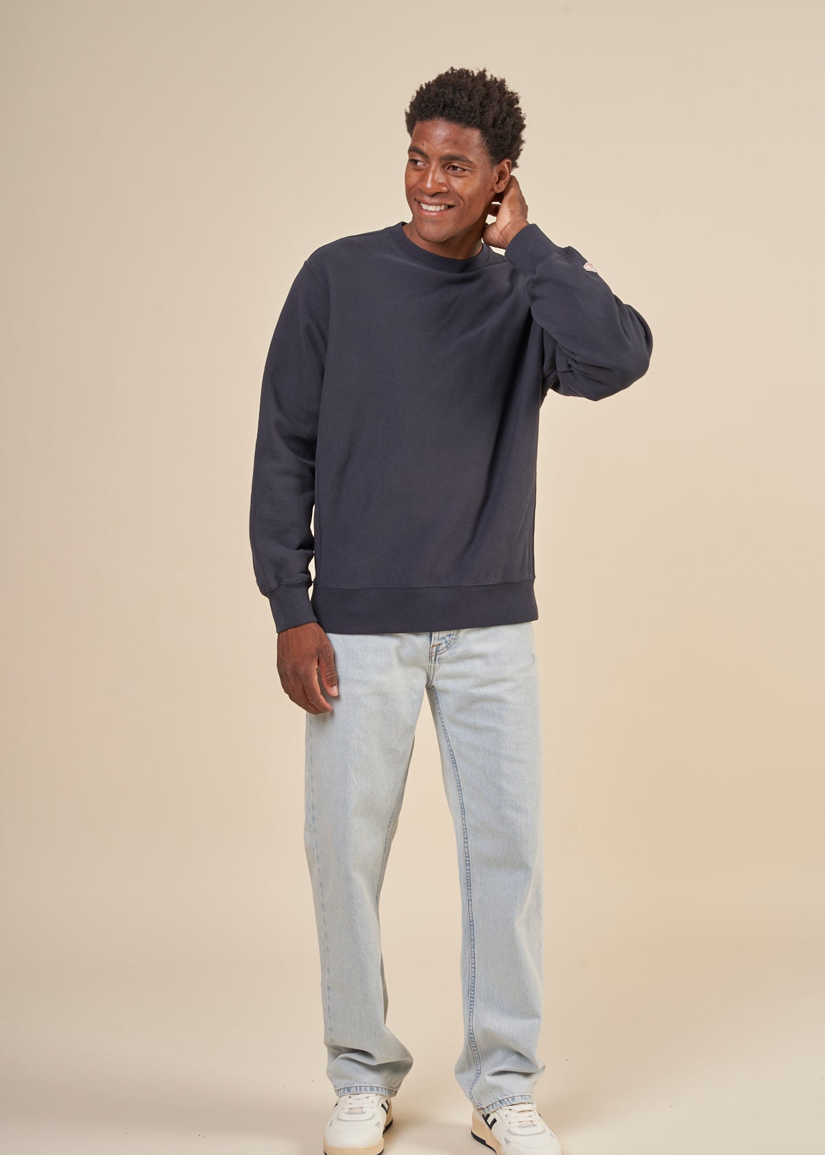 Sweat en coton bio et matière recyclée | marine "hasse crew neck navy"