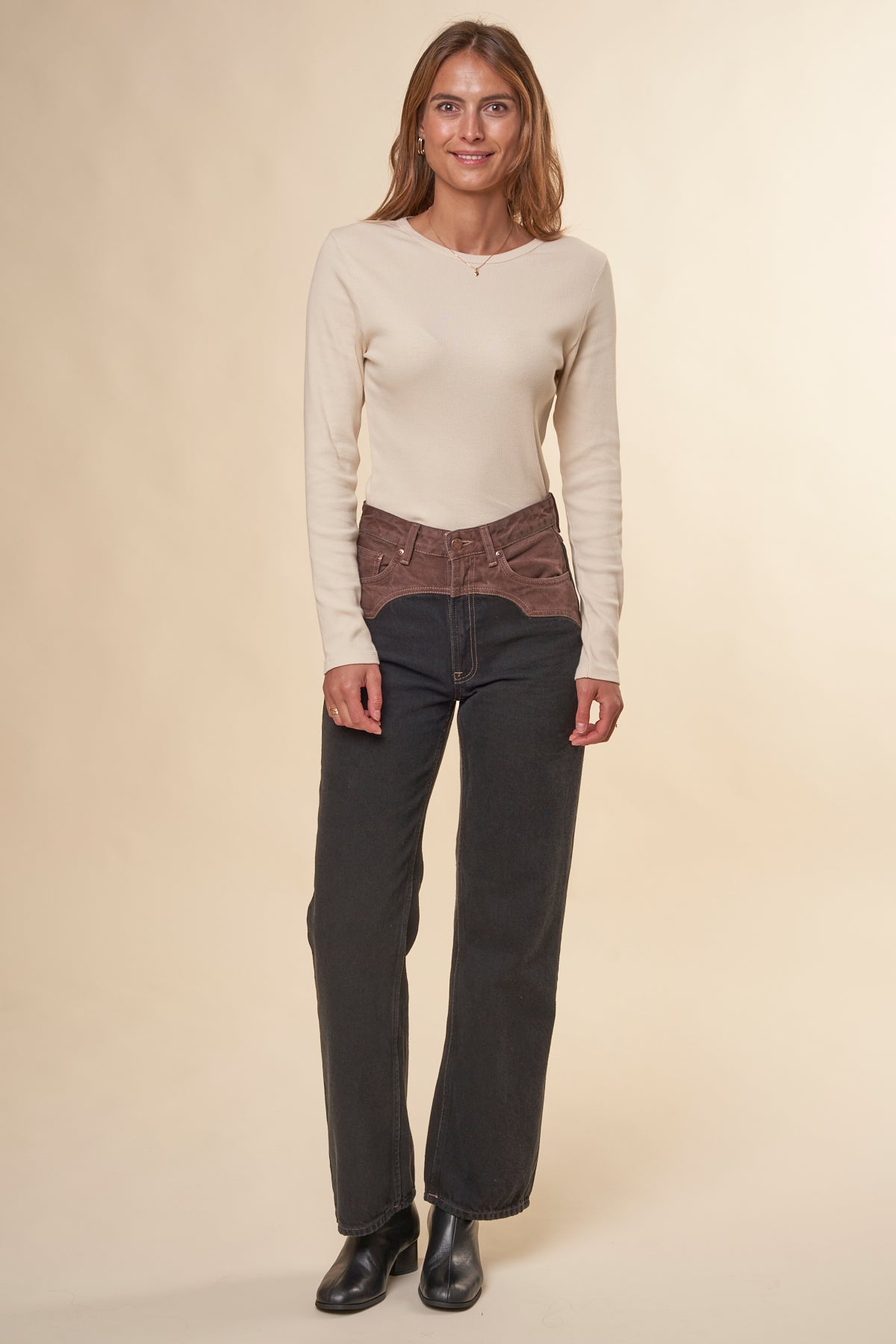 Jean ample en coton bio | bicolore "clean eileen western blocked"