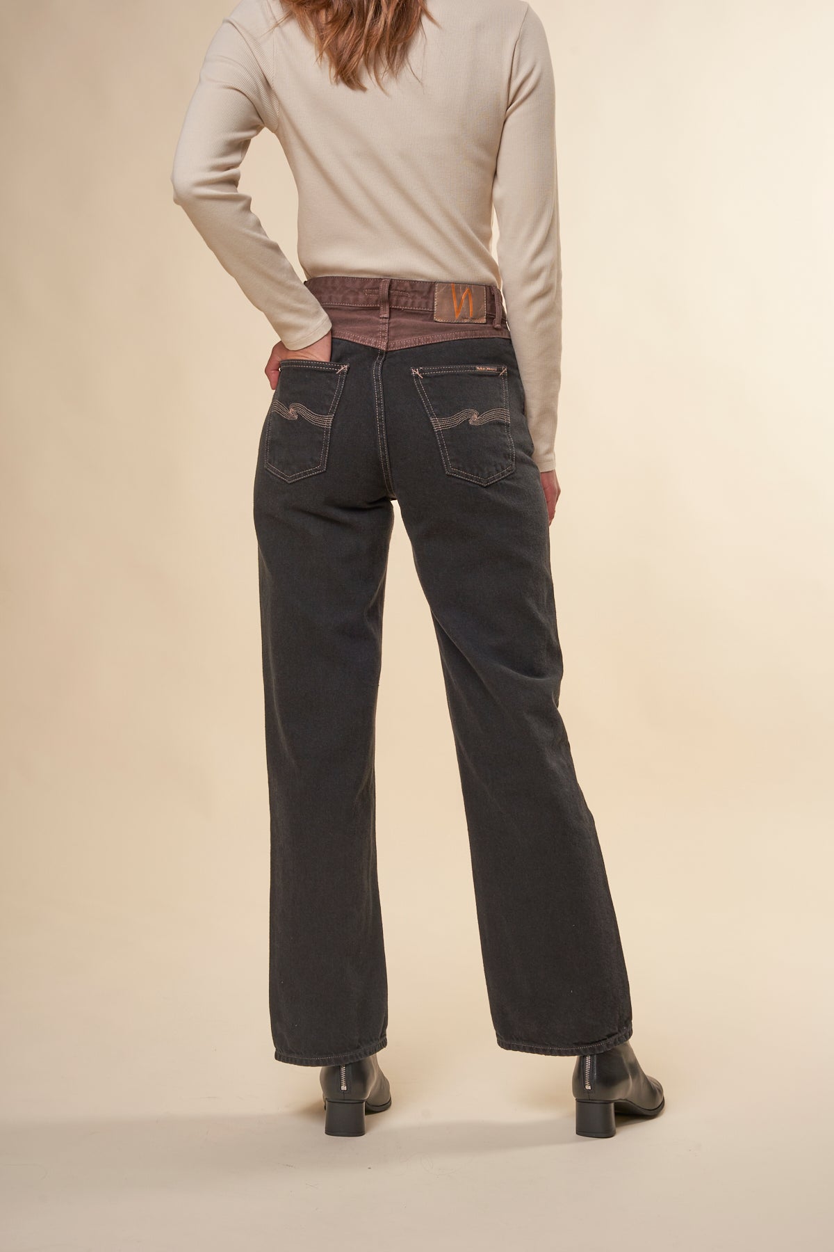 Jean ample en coton bio | bicolore "clean eileen western blocked"