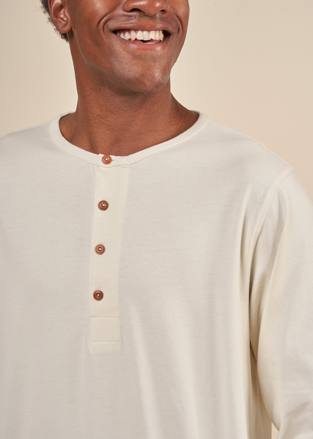 T-shirt manches longues en coton bio | écru "ls henley ecru"