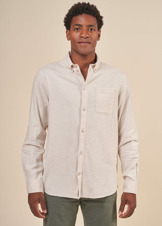 Chemise flanelle avec poche en coton bio | beige "melangé flannel shirt greige"