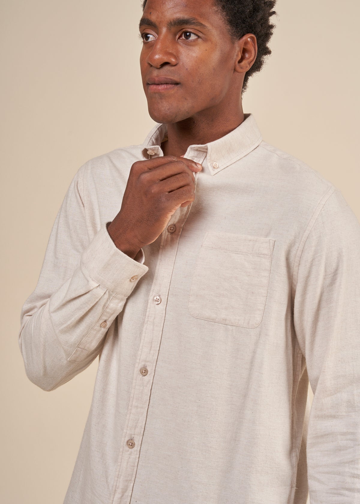 Chemise flanelle avec poche en coton bio | beige "melangé flannel shirt greige"