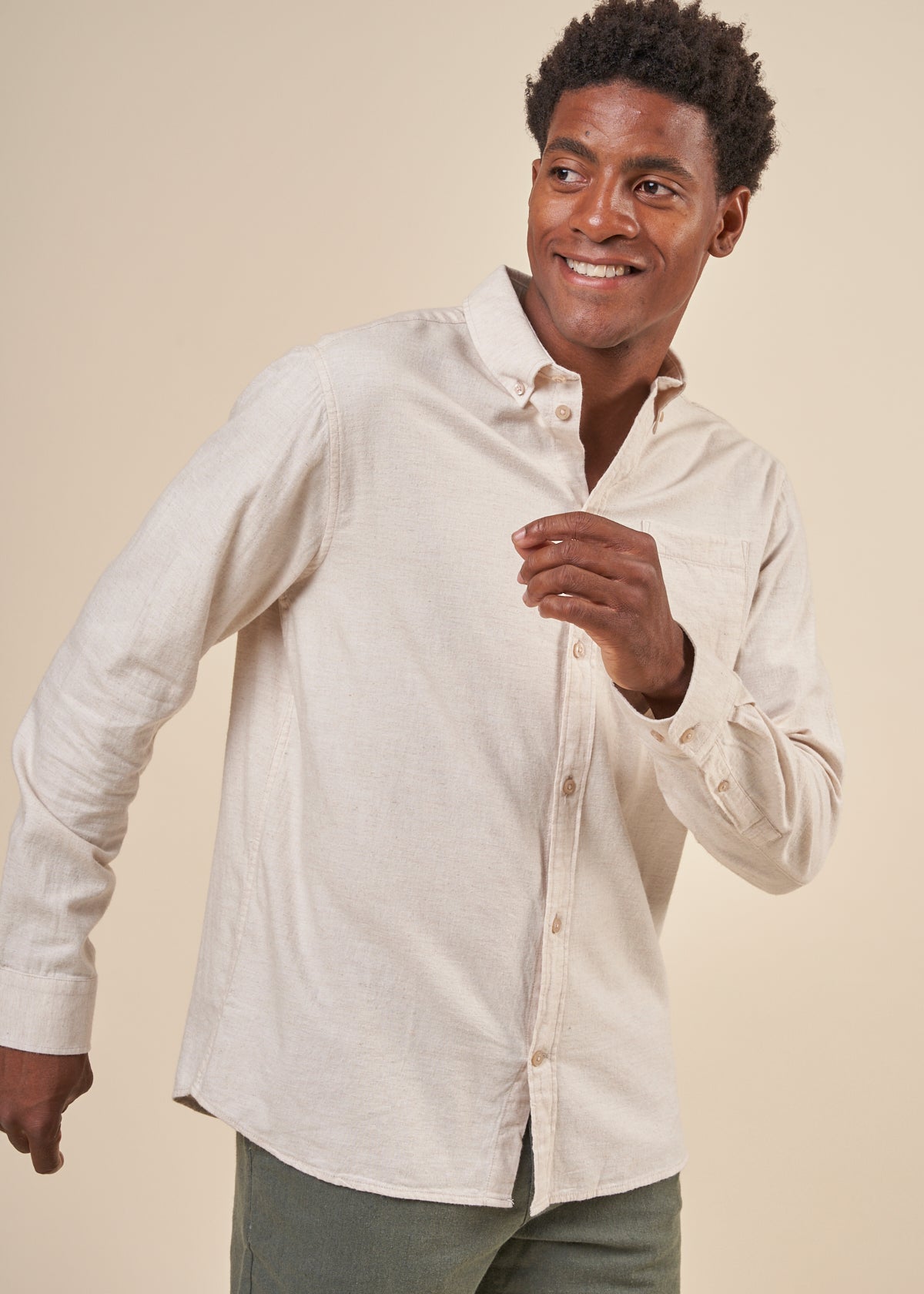 Chemise flanelle avec poche en coton bio | beige "melangé flannel shirt greige"