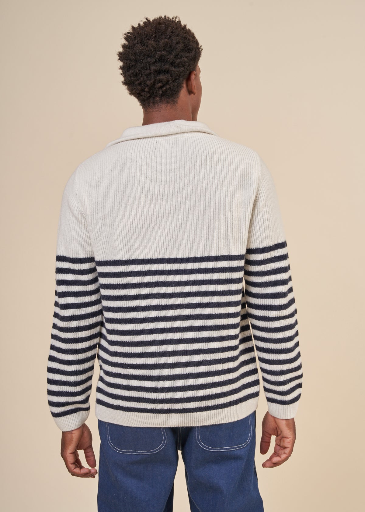 Pull marin col zippé en laine recyclée | écru "elkano natural"