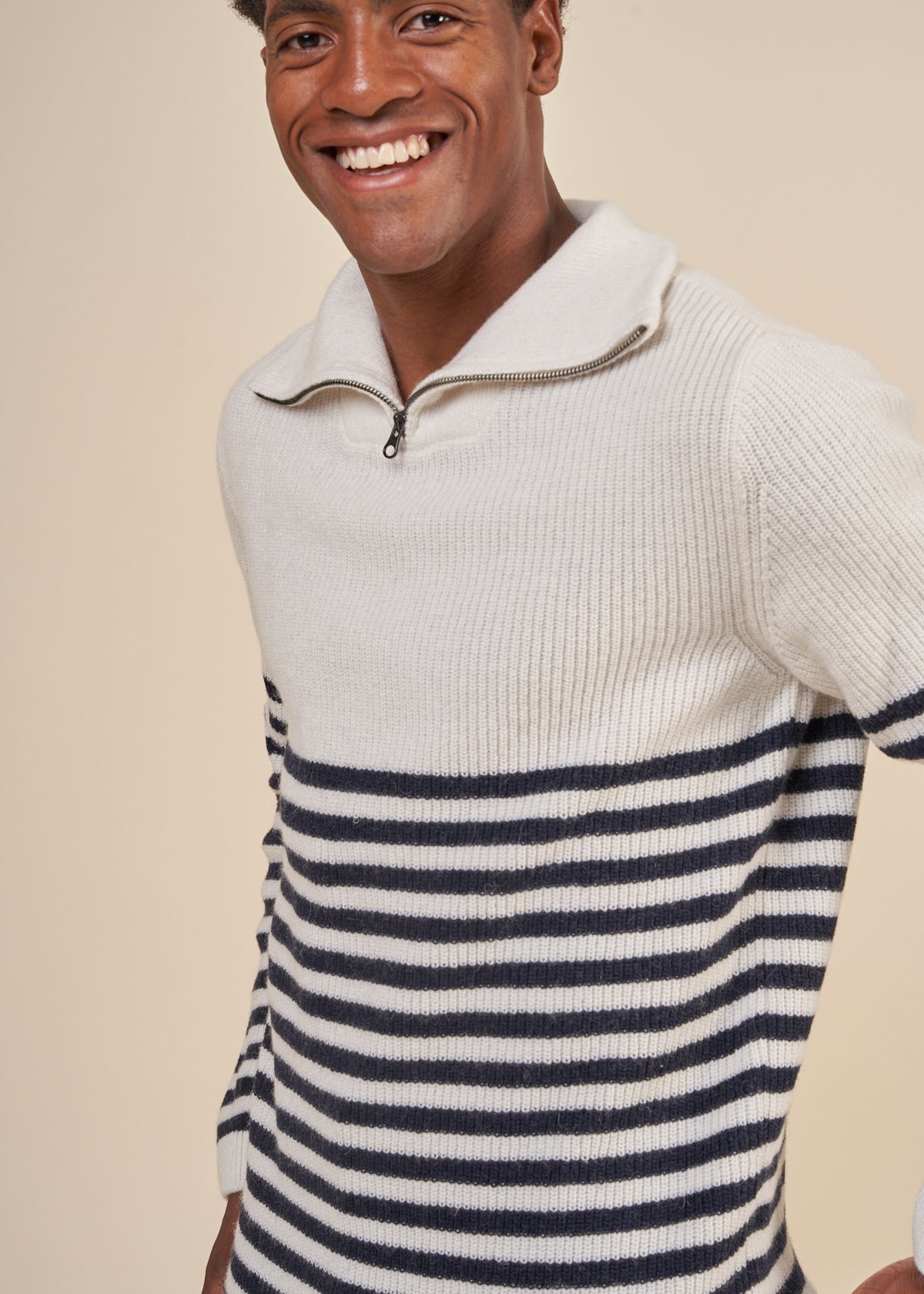 Pull marin col zippé en laine recyclée | écru "elkano natural"