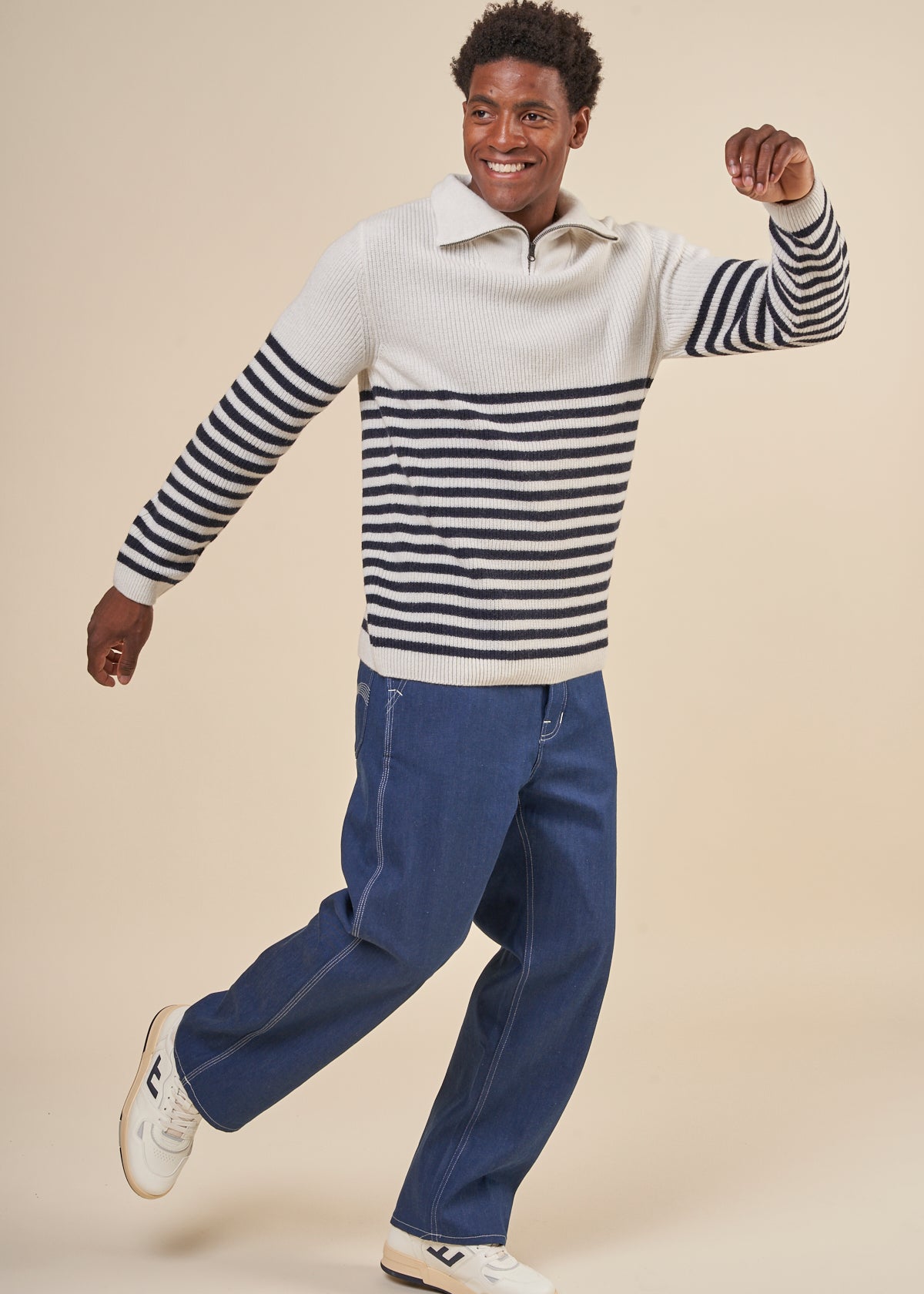 Pull marin col zippé en laine recyclée | écru "elkano natural"