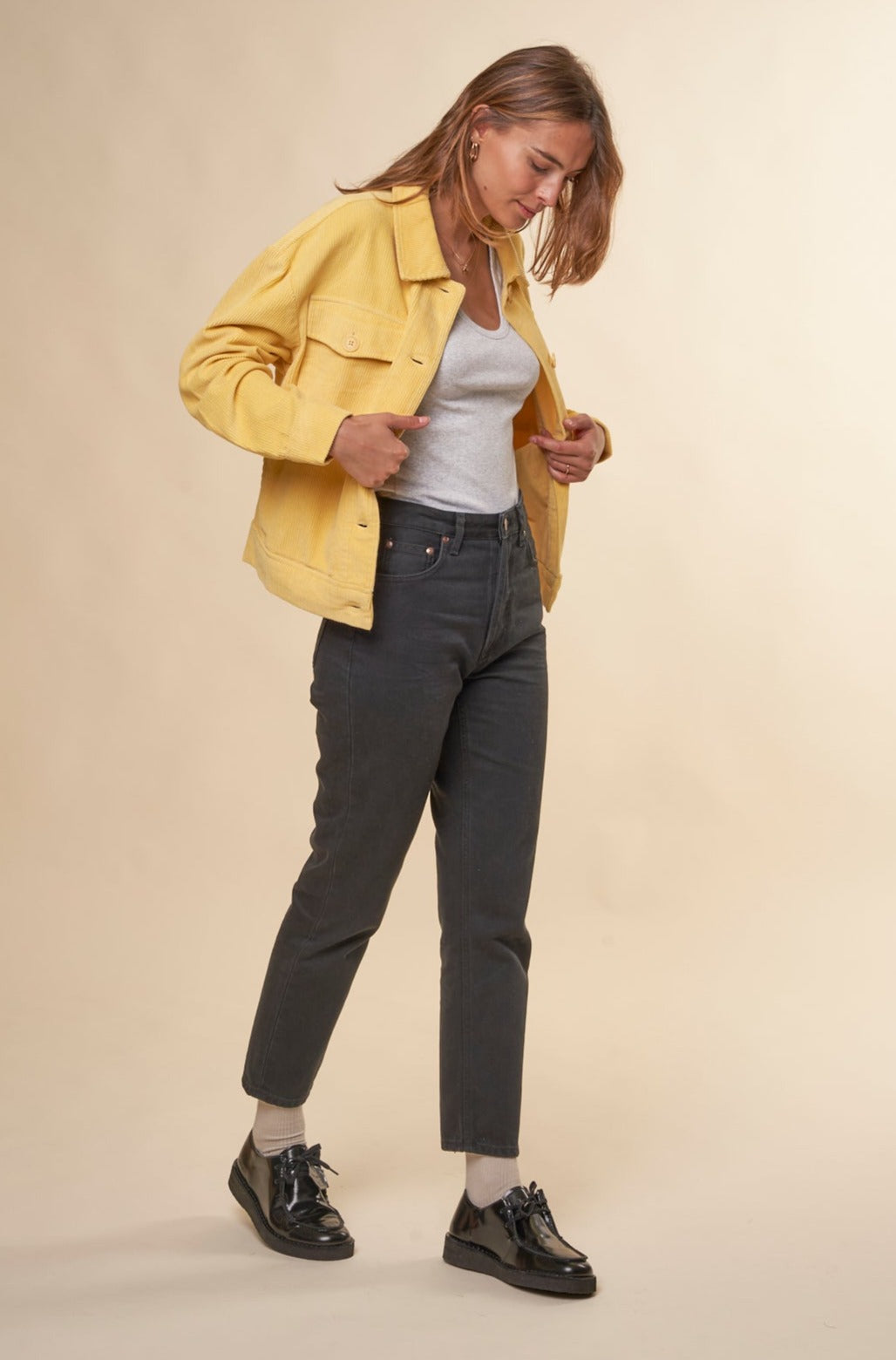 Veste oversize velours en coton bio | jaune "lemon corduroy frans jacket"