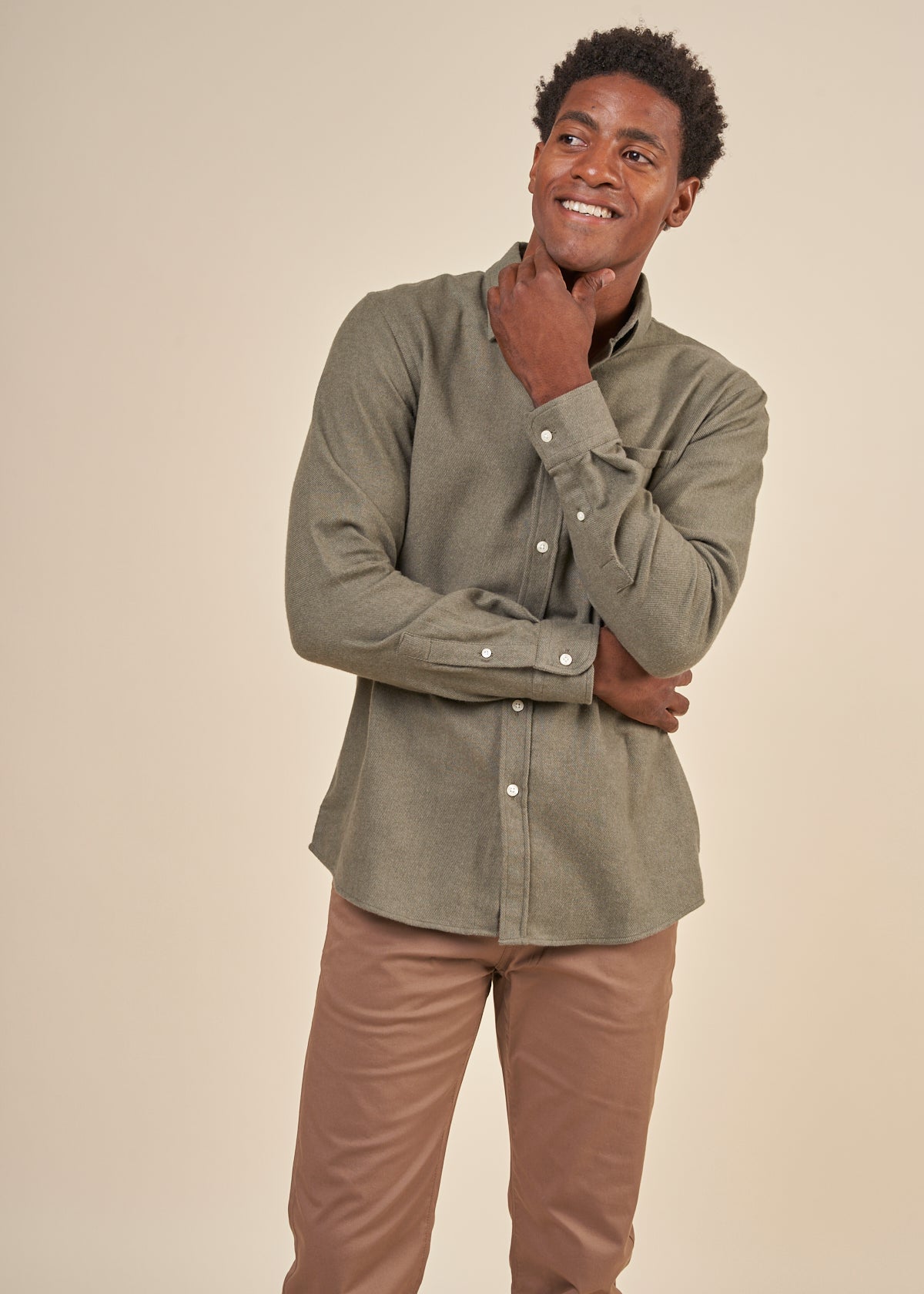 Chemise en coton bio | olive "flannel shirt dusty olive"