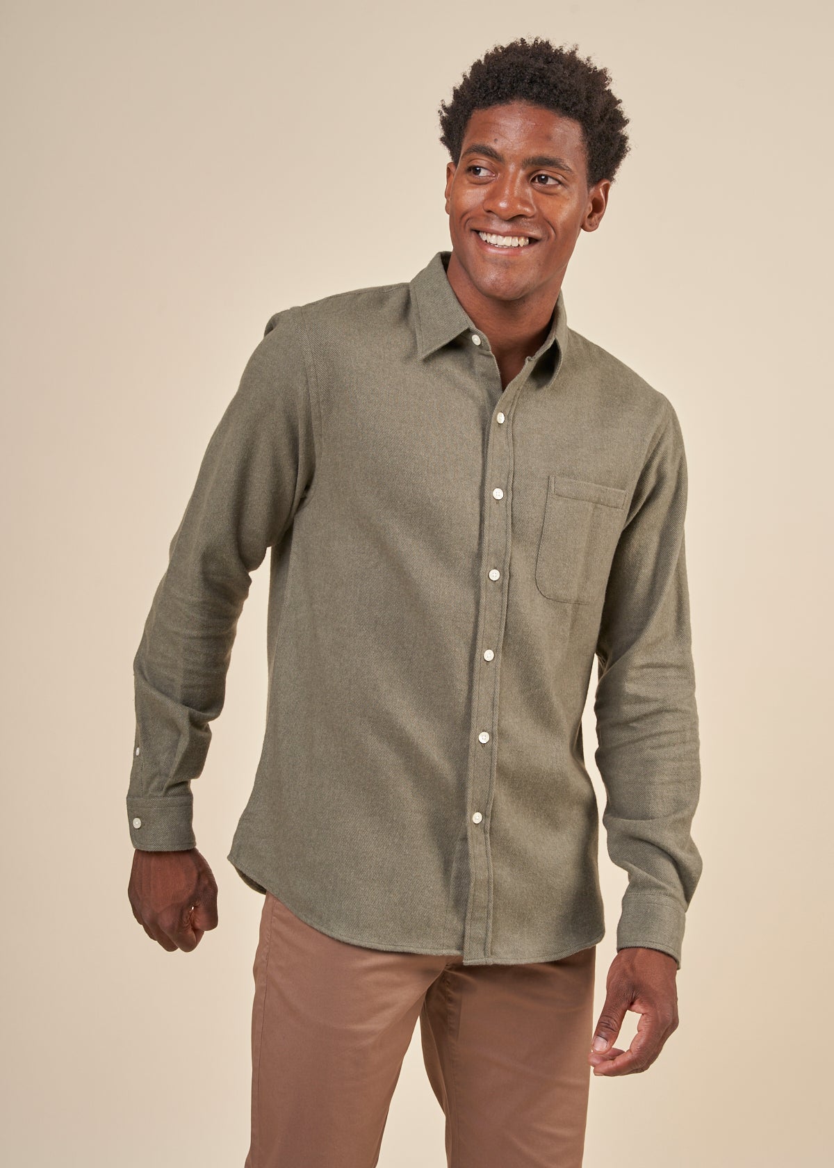Chemise en coton bio | olive "flannel shirt dusty olive"