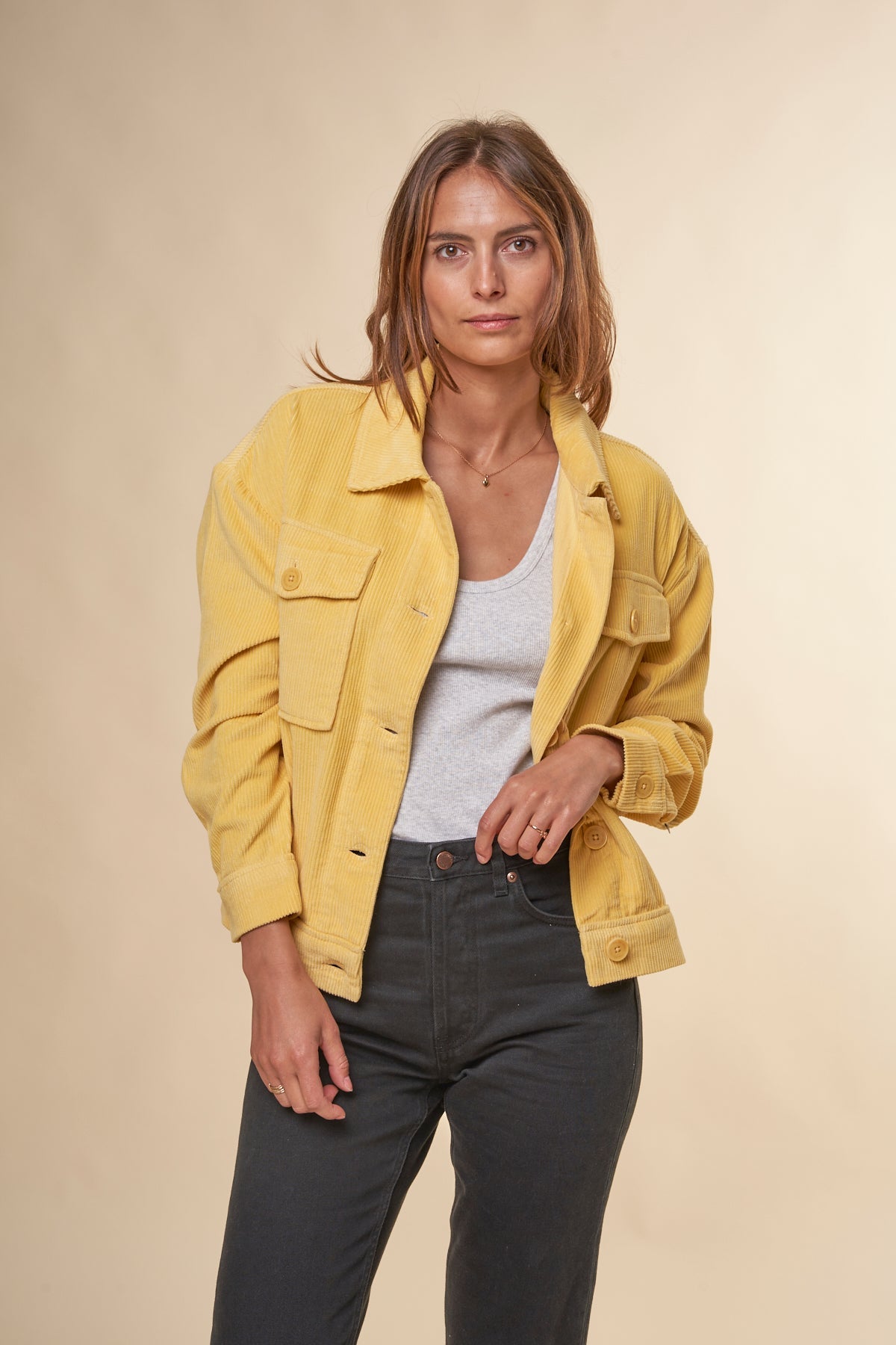 Veste oversize velours en coton bio | jaune "lemon corduroy frans jacket"