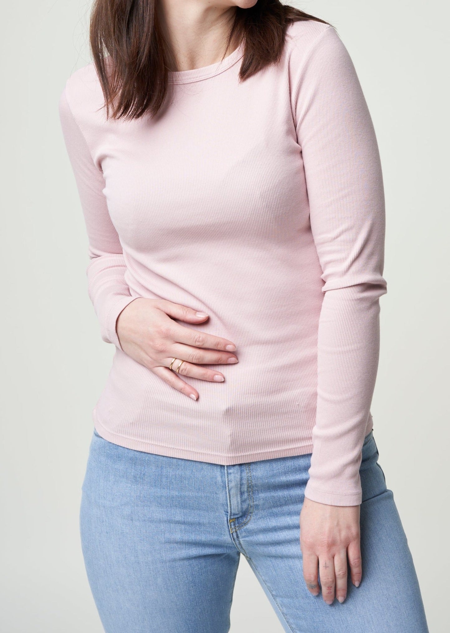 T-shirt manches longues côtelé en coton bio | rose "faded pink"
