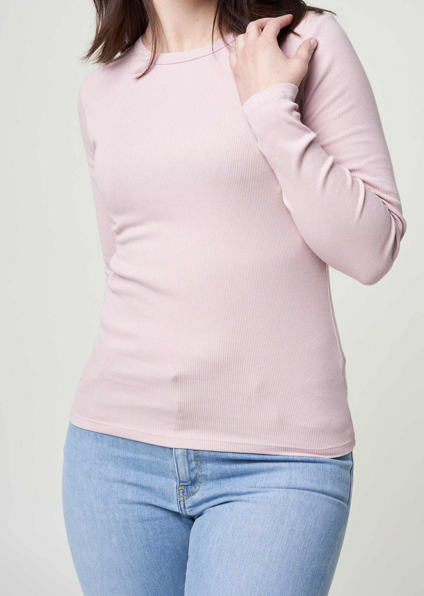 T-shirt manches longues côtelé en coton bio | rose "faded pink"