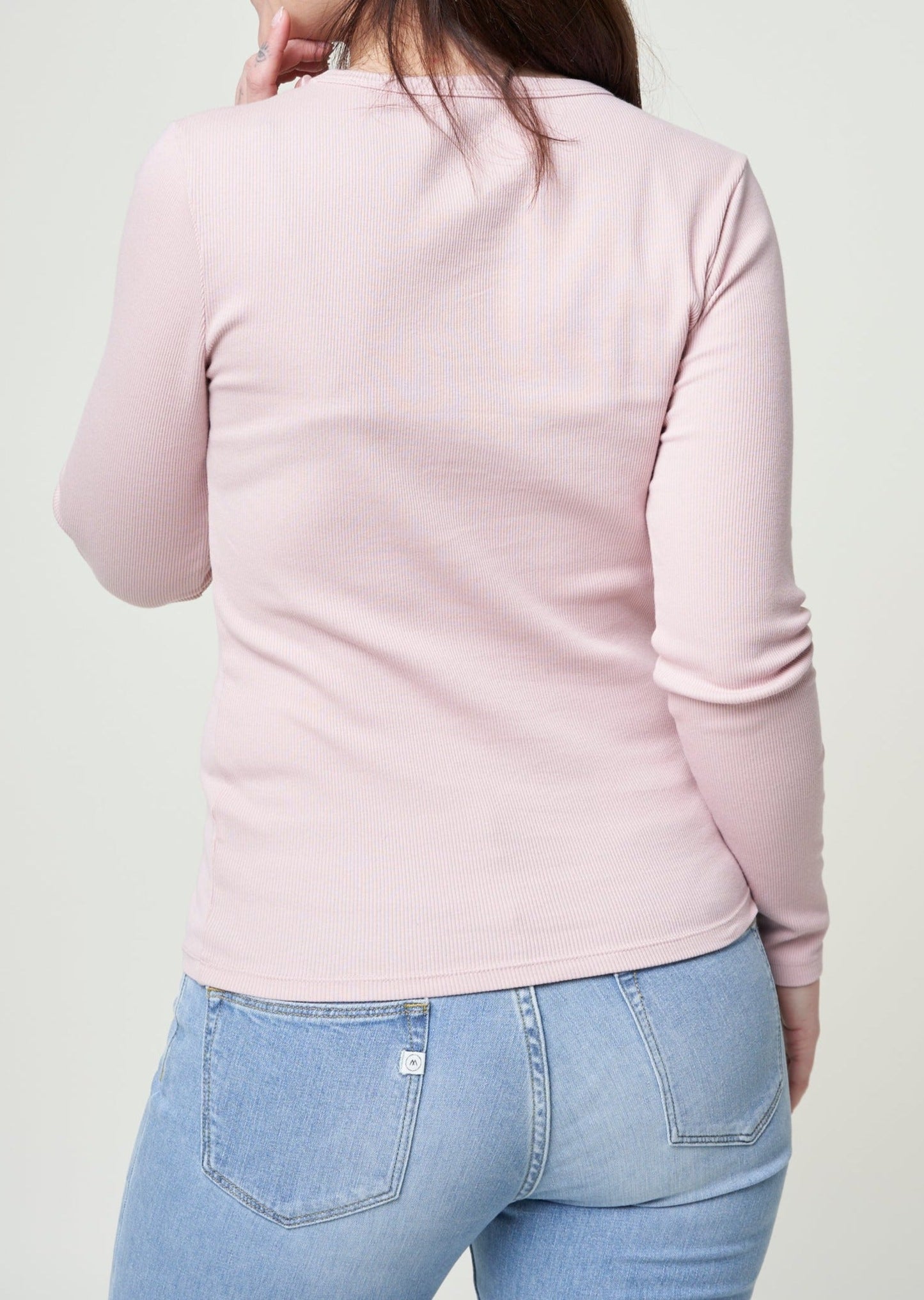 T-shirt manches longues côtelé en coton bio | rose "faded pink"