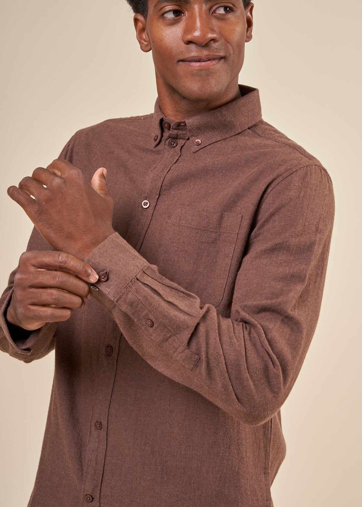 Chemise avec poche en coton bio | acajou "melangé flannel shirt deep mahogany"