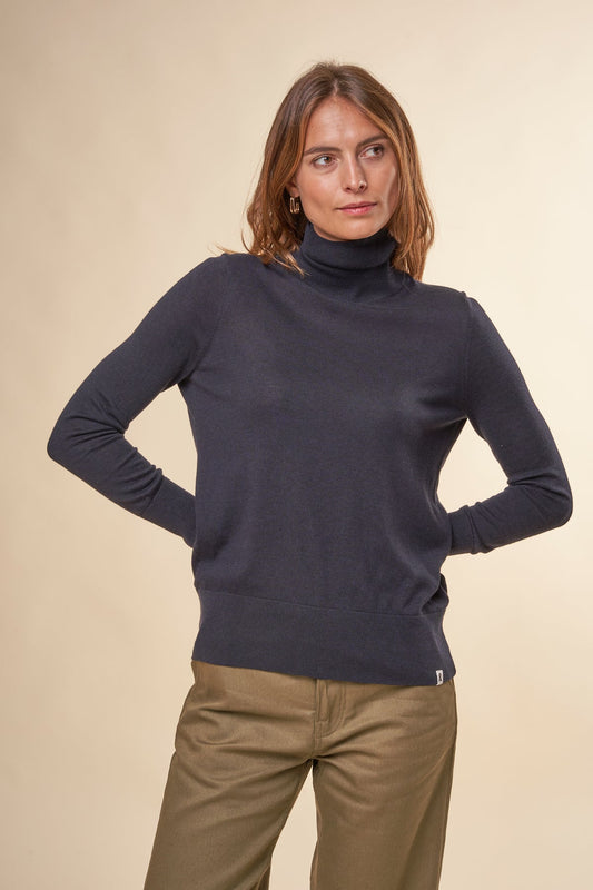 Pull col roulé en tencel et coton bio | Marine "kaathia night sky"