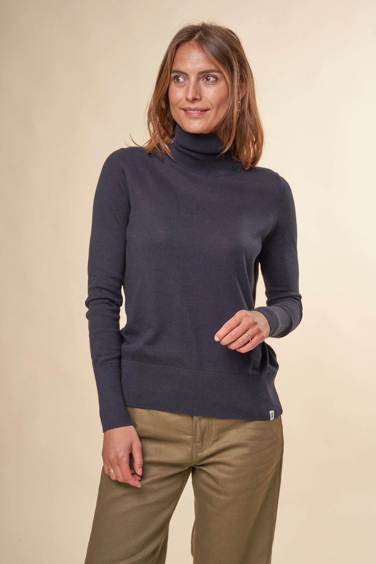 Pull col roulé en tencel et coton bio | Marine "kaathia night sky"