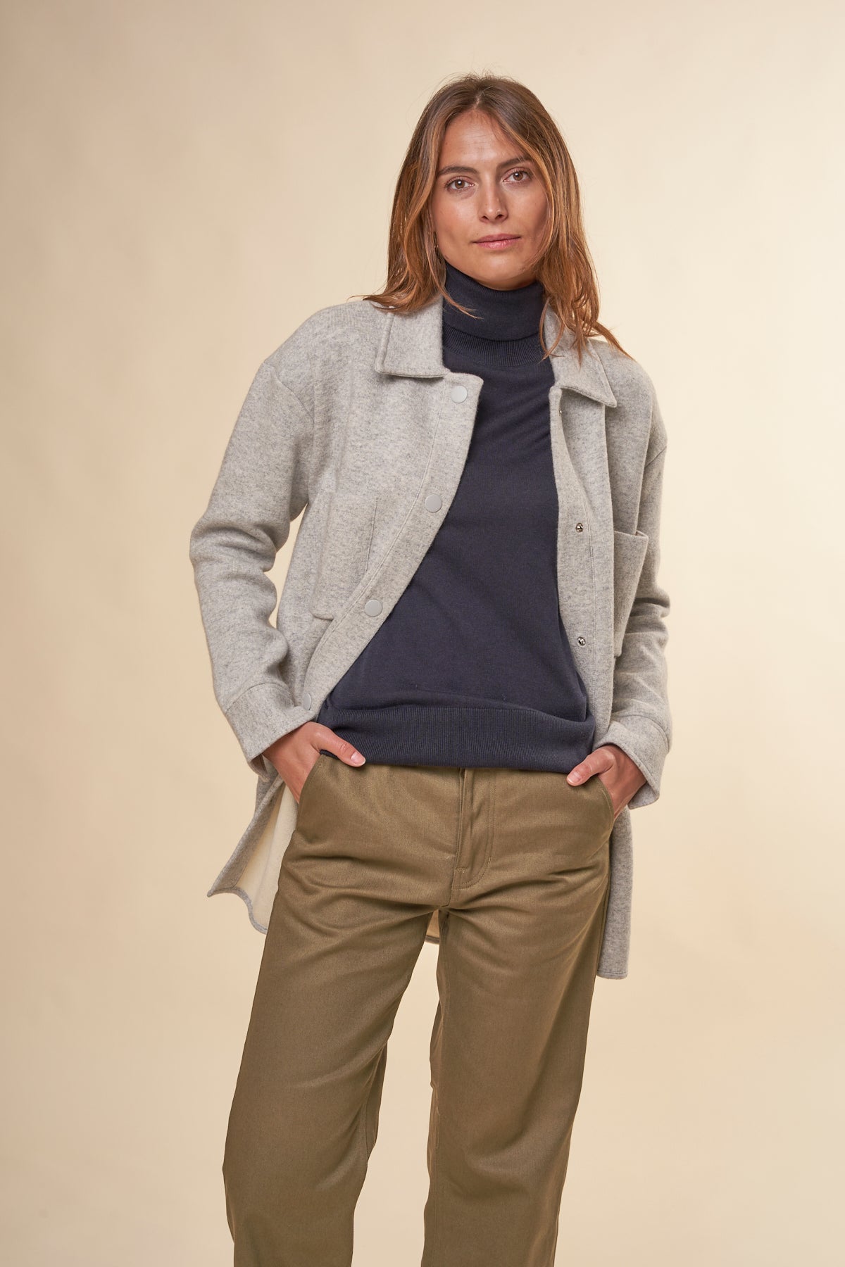 Veste en coton et laine bio | Gris clair "almaraa soft light grey melange oatmilk"