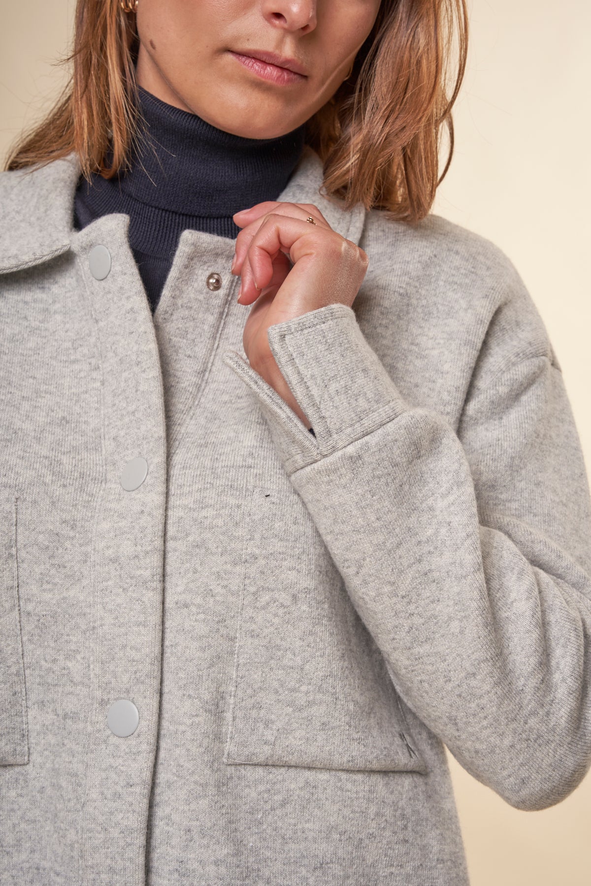 Veste en coton et laine bio | Gris clair "almaraa soft light grey melange oatmilk"
