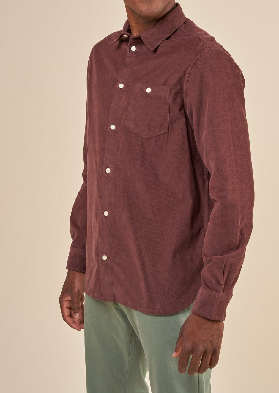 Chemise velours fin en coton bio | acajou "corduroy shirt deep mahogany"
