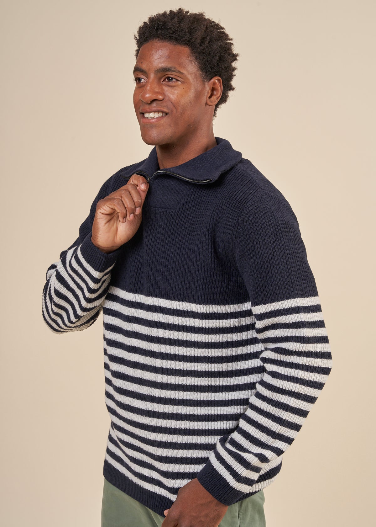 Pull marin col zippé en laine recyclée | marine "elkano navy"