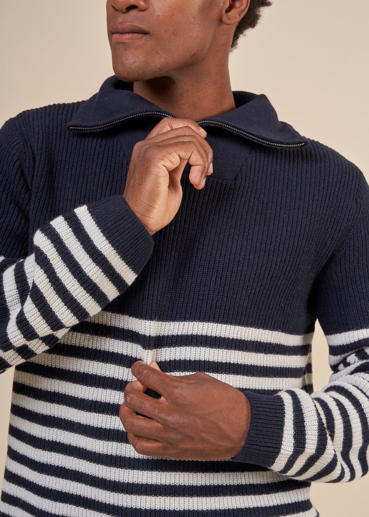 Pull marin col zippé en laine recyclée | marine "elkano navy"