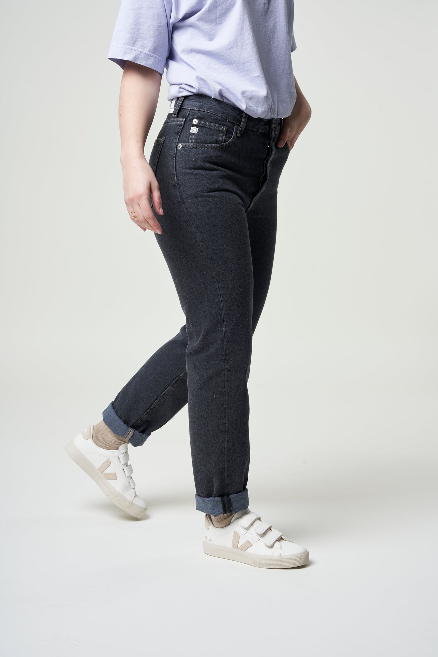 Jean droit noir en coton bio et recyclé - Piper Straight used black