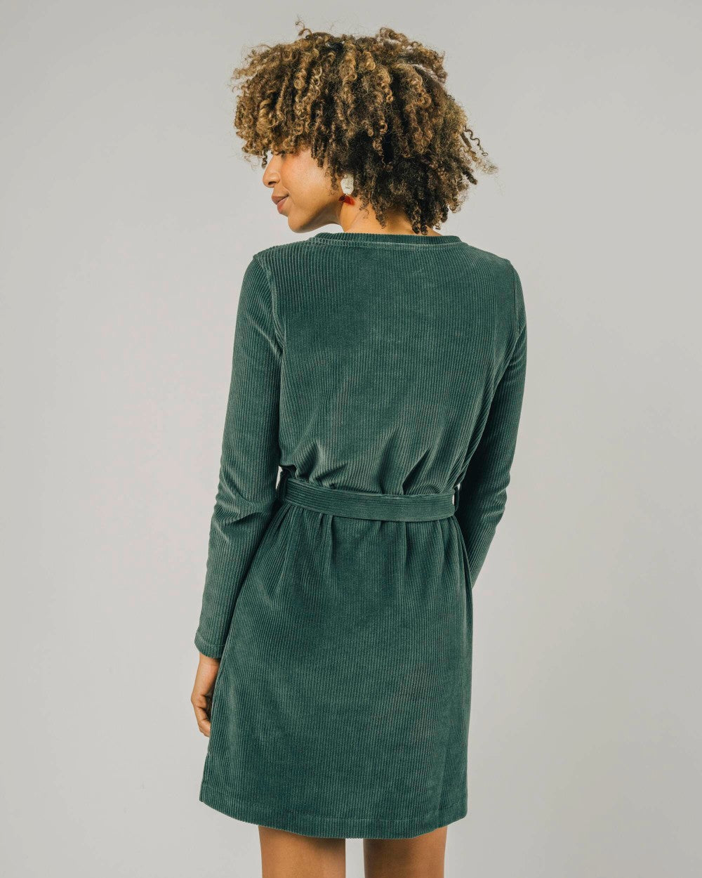 Robe vert forêt velours en coton bio - corduroy belted dress forest green