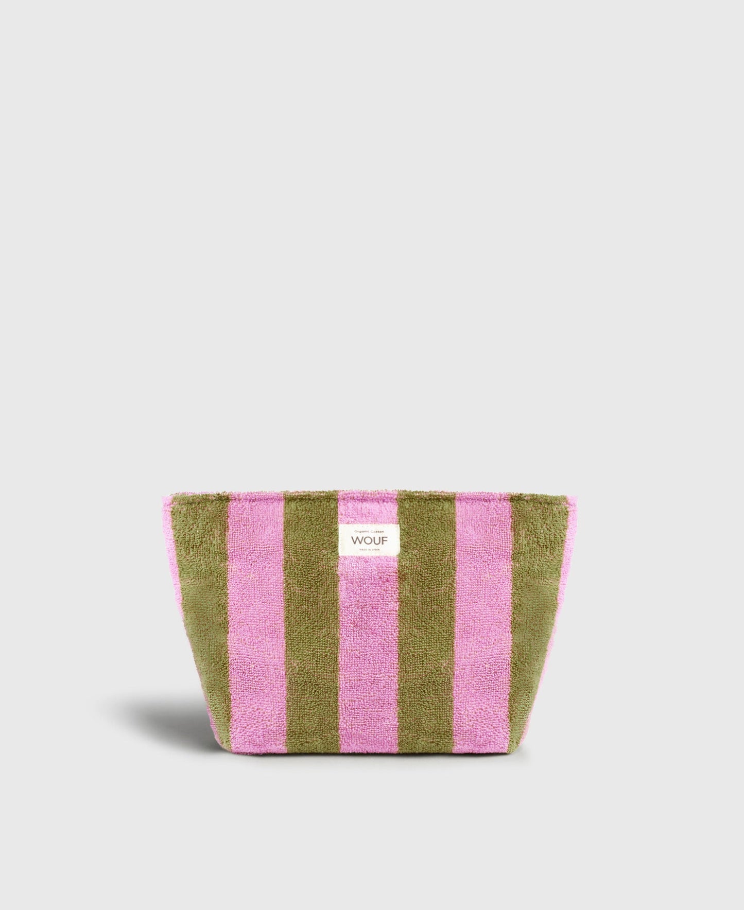 Trousse de toilette en coton éponge bio | Rayé rose et vert "menorca toiletry bag rayures"